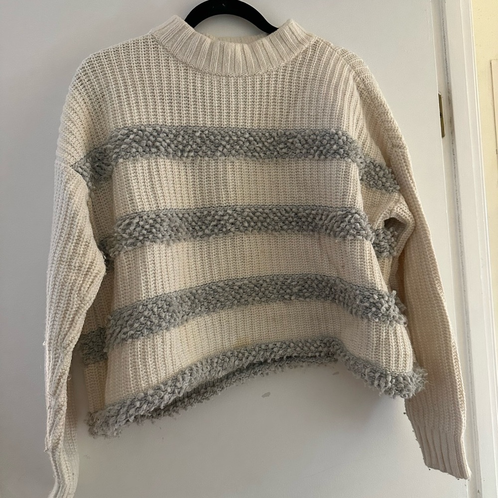 Lou & Gray Cozy Cream and Gray Striped Sweater